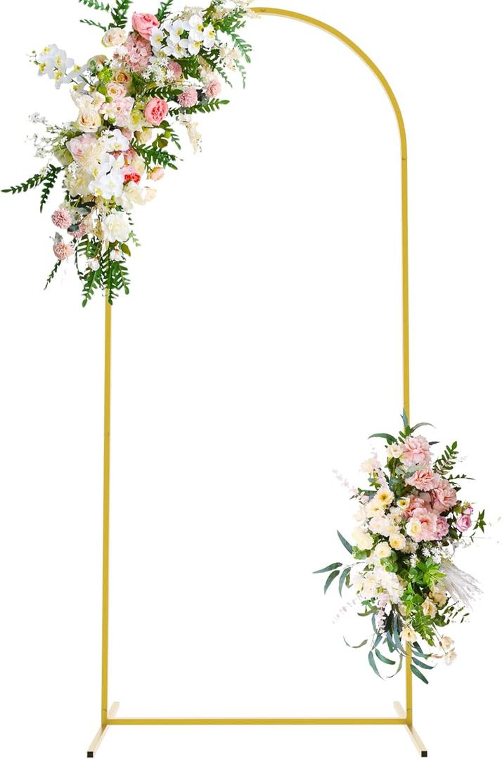 Wokceer 6 FT Wedding Arch Backdrop Stand Metal Arch Chiara Backdrop Stand for Wedding Ceremony Birthday Party Bridal Baby Shower Photo Booth Garden Floral Balloon Arch Decoration (6 x 2.6 FT (HxW), Gold)