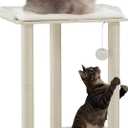 FourFurPets 26.7in Large Cat Tree Tower Condo, Cat Scratch Posts for Indoor Cats, Big Plate, Three 23.6in Full Sisal Scratching Posts, White