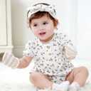 Baby Girl Bodysuit and Headband Outfit Cotton Ruffle Sleeveless Baby Clothes (12-18 Months, Beige Flowers)