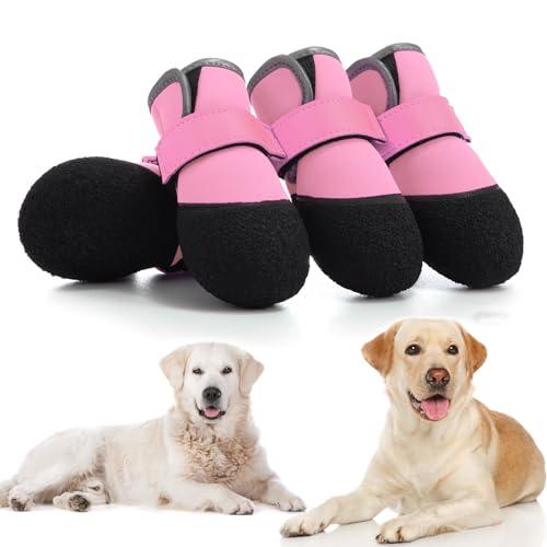 DOGOYS Dog Shoes, Outdoor Dog Boots Non-Slip Waterproof Dog Booties for Medium to Large Dogs 4Pcs for Winter Snowy Day, Summer Hot Pavement with Rugged Sole Pink Size 5