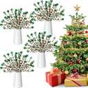 Liliful 40 Pcs Christmas Curly Pick Christmas Candy Cane Picks Decoration Plastic Twisted Lollipop Strips and Bells Strips Tree Ornaments for Xmas Tree Topper Home Office Vase Decor(Green, White)