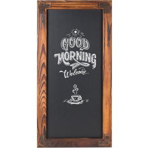 MyGift Wall-Mounted Large Chalkboard Sign - 12 x 25-Inch Burnt Wood Frame Erasable Blackboard with Metal Accent Corners