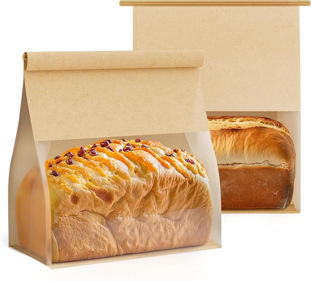 FireKylin Bakery Bags with Tin Tie Tab Lock 8.6"x4.3"x 11.0" Bread Bags for Homemade Bread Cookie Bags Good Choice Breads,Goodies,Baked,Goods and Cookie Packaging (50, Large)