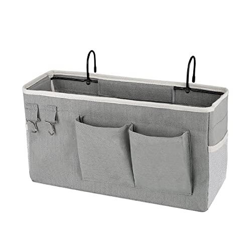 Ozzptuu Bedside Storage Caddy/Bedside Hanging Storage Bag for Headboards Bunk Beds Dorm Rooms Book Phone Magazine Holder (Grey) Pack of 2