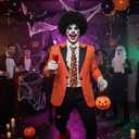 2 Pcs Pumpkin Man Halloween Costume Dress Up Included Black Wig and Orange Pumpkin Tie TV Character Cosplay Dress Up for Adults Halloween Cosplay Party Supplies