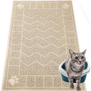 Cat Litter Mat, Litter Trapping Mat Soft on Kitty Paws, 35" x 24" Kitten Litter Box Mat for Cleaner Floors, Waterproof, Easy Clean, Durable Large Size Cat Litter Pad for Kitten. (Beige)