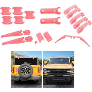 21PCS Full Set Exterior Trim Kit Fit for 2021-2026 Ford Bronco 2/4 Door, Exterior Door Handle Bowl Front Wiper Tailgate Window Engine Hood Hinge Cover(Pink)