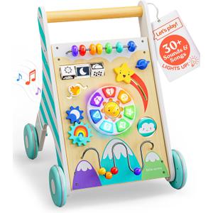 Little Acorn, Wooden Baby Walker with Music & Lights | Adjustable Speed | Sit to Stand 4-in-1 | Montessori Push Walker | Ages 618 Months | Gift for 1 Year Old Boys & Girls