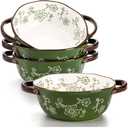 AVLA 4 Pack Ceramic Soup Bowls, 22 Ounces Porcelain Serving Bowl Set with Double Handle, Large Ceramic Crocks for French Onion Soup, Stew, Pasta, Cereal, Pot Pies (Green)