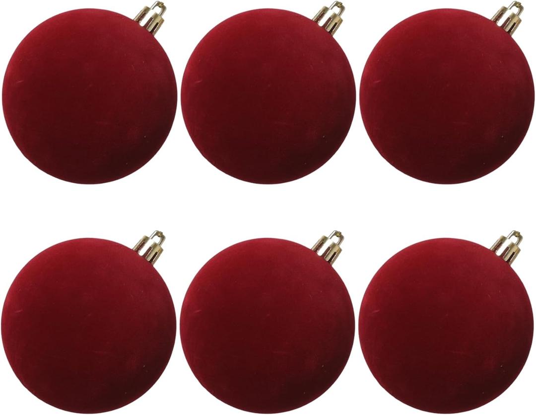 Senjie 4inch Christmas Tree Ornaments Velvet Balls,6pcs Flocked Decoration Balls Ornaments Sets for Christmas 2025 Red