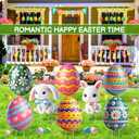 DoubleFill 8 Sets Easter Decorations Outdoor Yard Signs Cute Eggs and Rabbits Signs Easter Bunny Eggs Garden Stakes Spring Lawn Sign Decor for Family Outside Spring Party Supplies