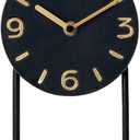 SOFFEE DESIGN Table Clock with Round Base, Iron Silent Desk Clock Battery Operated for Living Room Bedroom Home Decoration, Black