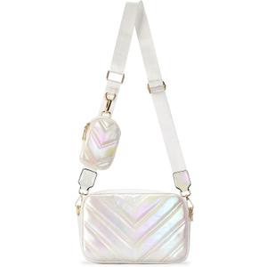 Herald Chevron Quilted Small Crossbody Bag with Coin Purse Pouch, Women Square Camera Side Shoulder 2 Size Handbags (Colorful White)