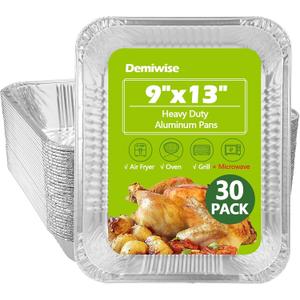 Thickened 30 Pack Heavy Duty Aluminum Pans, 9x13 Aluminum Foil Pans Disposable, Half Size Steam Table Foil Baking Tray for Cooking, Baking, Roasting & Chafing, Carton Packaging