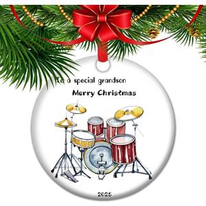 Drum Set Lover Ornament - Heartfelt for Grandson from Grandparents | Ceramic Keepsake for Musician Grandkids | Sentimental Decor from Grandpa & Grandma (V10)