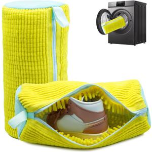 Shoe washing machine bag, Laundry shoe bag for washer and dryer, Reusable Zipper Plush Sneaker Washing Machine Bag for Shoes, Gym, Tennis, Sports Delicate Yellow 2 pc
