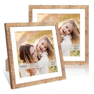 ccdcc 12x12 Picture Frame Set of 2, 12 x 12 Wood Photo Frames with Mat for 10x10 or 30x30cm Diamond Art Painting, Wooden Frame with Real Glass Cover for Wall and Tabletop Display,Brown