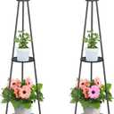 TOOTOO STAR 2 Pack Solar Outdoor Lights, 48" High Solar Floor Lamp, with Plant Holder for Garden Patio Deck Porch Outdoor Decoration (48''- Double layers)