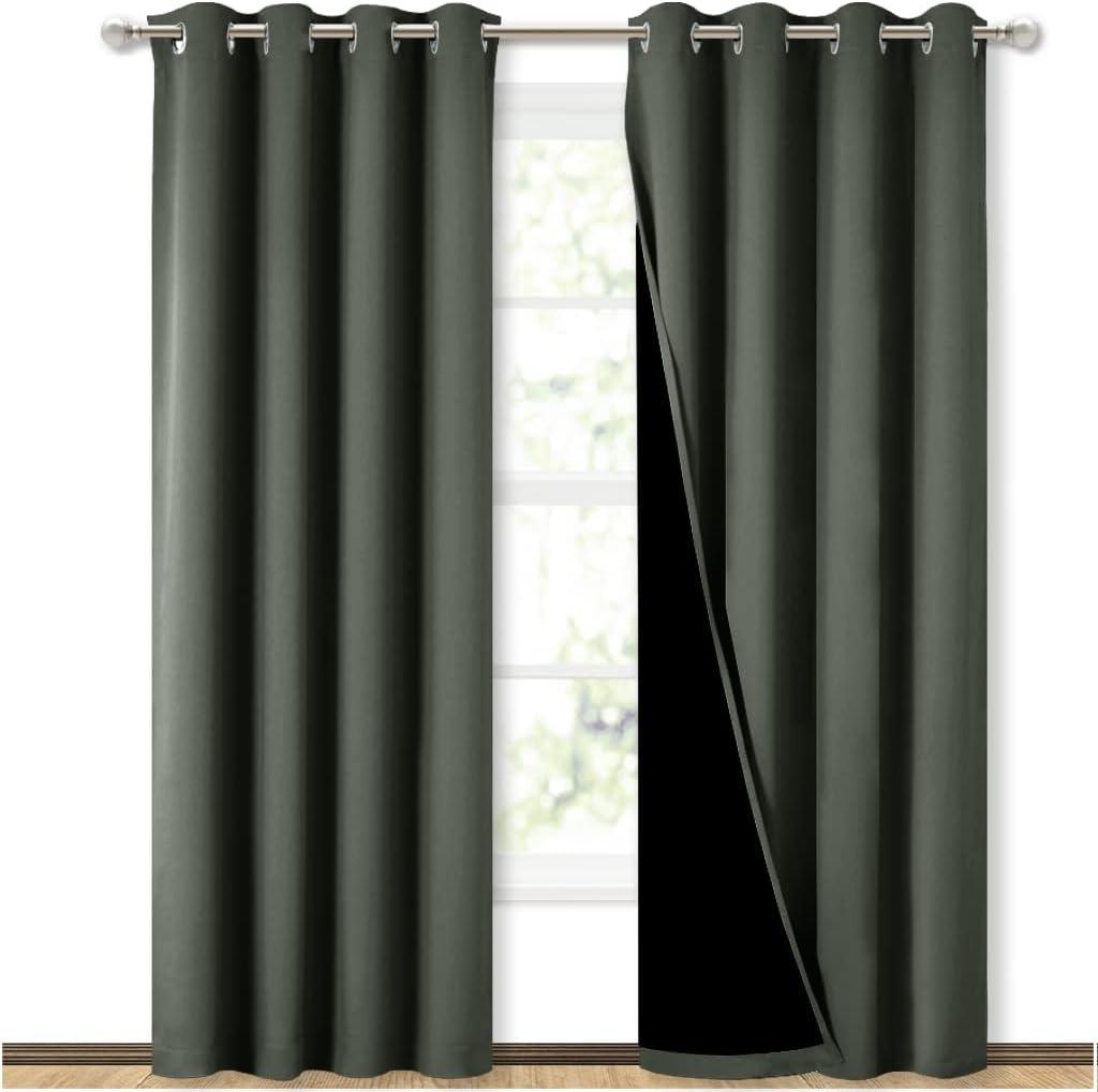 NICETOWN 100% Blackout Curtains 84 inches Long, Pair of Energy Smart & Noise Blocking Out Drapes for Baby Room Window, Thermal Insulated Guest Room Lined Window Dressing(Dark Mallard, 52 inches Wide)