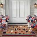Tinideya 2 Pcs 4th of July Patriotic Door Mat Outdoor 250th Anniversary Welcome Front Door Mat Layered Red White Blue Stars Stripes Entryway Rug Non Slip Independence Day Decor for Front Porch Outside