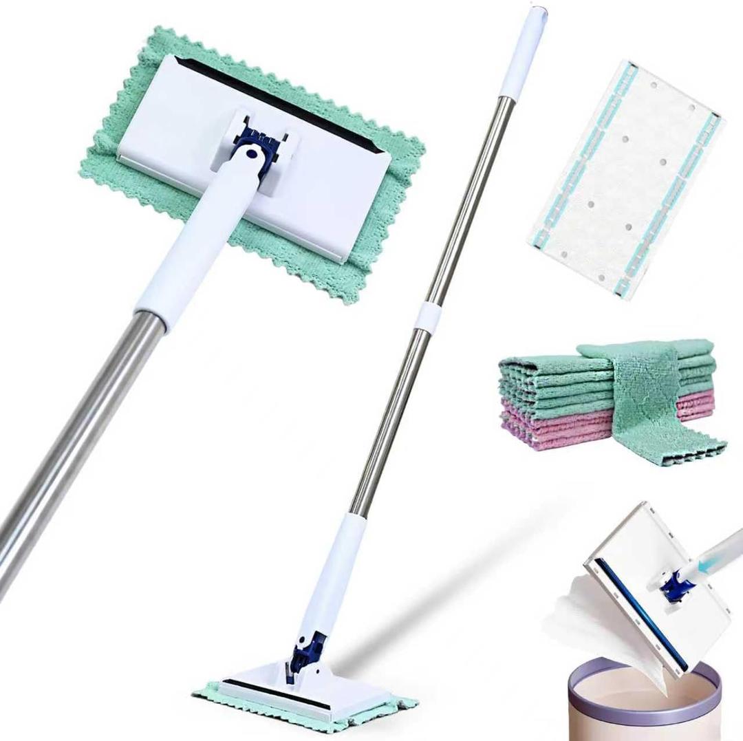 Snap Grip Mini Mop, Convenient Cloth Changing Mini Mop, with 10 Reusable Cloths, Stainless Steel, One-Click Replacement Design, for Multi Cleaning