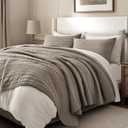EVERGRACEHOME 100% Cotton Modern Lines Quilt Set King Size, Pre-Washed Soft Striped Coverlet Bedspread, 3 Piece Lightweight Bedding Set for All Season, with 2 Pillow Shams, Stone Taupe | Modern & Timeless, 100% Cotton, Soft, Pre Washed, Oeko-Tex Certified, Lightweight
