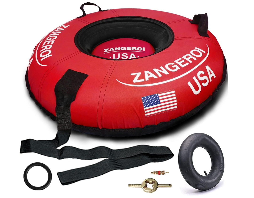 Snow Tube for Sledding Snow Tubes Heavy Duty Snow Tube for Kids Adult Snow Sled Sledding Tube Inflatable Snow Tubes for Kids Towable Rubber Snows Tube with Cover (Red Cover)