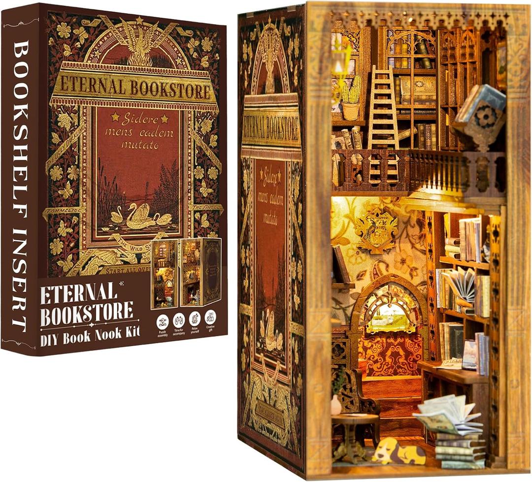 CUTEBEE Book Nook Kit - DIY Miniature House Eternal Bookstore Dollhouse for Adults, Booknook Tiny House Bookshelf Decor 3D Wooden Puzzle, Gifts for Family, Friends (Eternal Bookstore)