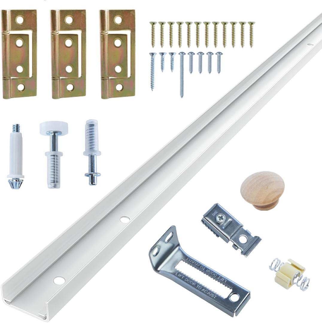 Bifold Door Hardware Kit, 24-Inch Bi-fold Closet Door Track Kit, Full 24-Inch Steel Track, Quiet Operation, Closet Door Track Repair Tool Kit