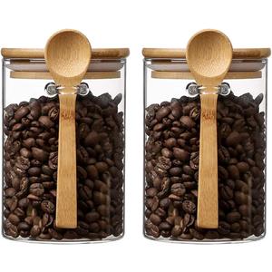 Airtight Food Storage Containers with Bamboo Lids and Spoon for Coffee Beans, Flour, Cookie, Sugar, Tea, Nuts and Spice Bath salt and more(2 Pack)