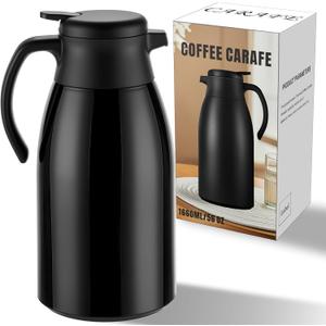 PARACITY Thermal Coffee Carafe with Stainless Steel Liner, Coffee Carafes for Keeping Hot, Double Walled Vacuum Insulated Coffee Urn for Coffee & Tea, Home & Office (56OZ - Black)