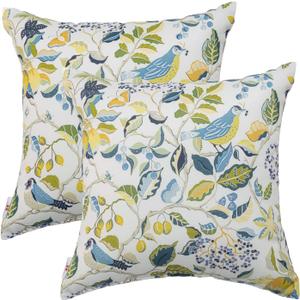 Outdoor/Indoor Throw Pillows, Pack of 2 Waterproof Decorative Throw Pillows with Inserts, 18x18 Square Pillows for Bed, Couch, Sofa and Patio Furniture (Lucky Birds)