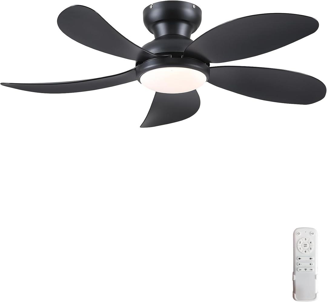 PHORUS 42" Black Low Profile Ceiling Fans with Lights and Remote,Small Flush Mount Ceiling Fans with Quiet Reversible DC Motor, Dimmable 3 CCT