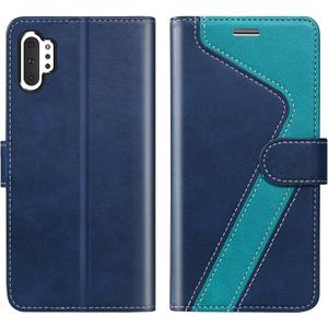 for Samsung Galaxy Note 10+/Plus Wallet Case,RFID Blocking Leather Case Credit Card Holder,Flip Folio Magnetic Stand for Samsung Galaxy Note 10 Plus Phone Case Blue Green