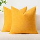 MIULEE Pack of 2 Couch Throw Pillow Covers 22x22 Inch Soft Goose Yellow Chenille Pillow Covers for Sofa Living Room Spring Home Decor Couch Solid Dyed Cases