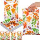 Supervitae 100 Pcs Thanksgiving Fall Bags 8 x 11.8 Inch Bulk Plastic Candy Cookies Treat Goody Bags with Handles for Fall Autumn Party Gift Favor Supplies