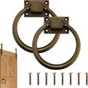 2 Pieces Round Sliding Barn Door Handles Ring, 3.8 in Antique Brass Drop Ring Drawer Pulls, Zinc Alloy Cupboard Gate Handle Knob for Garage Kitchen Outdoor Furniture Farmhouse Hardware (2Pcs)