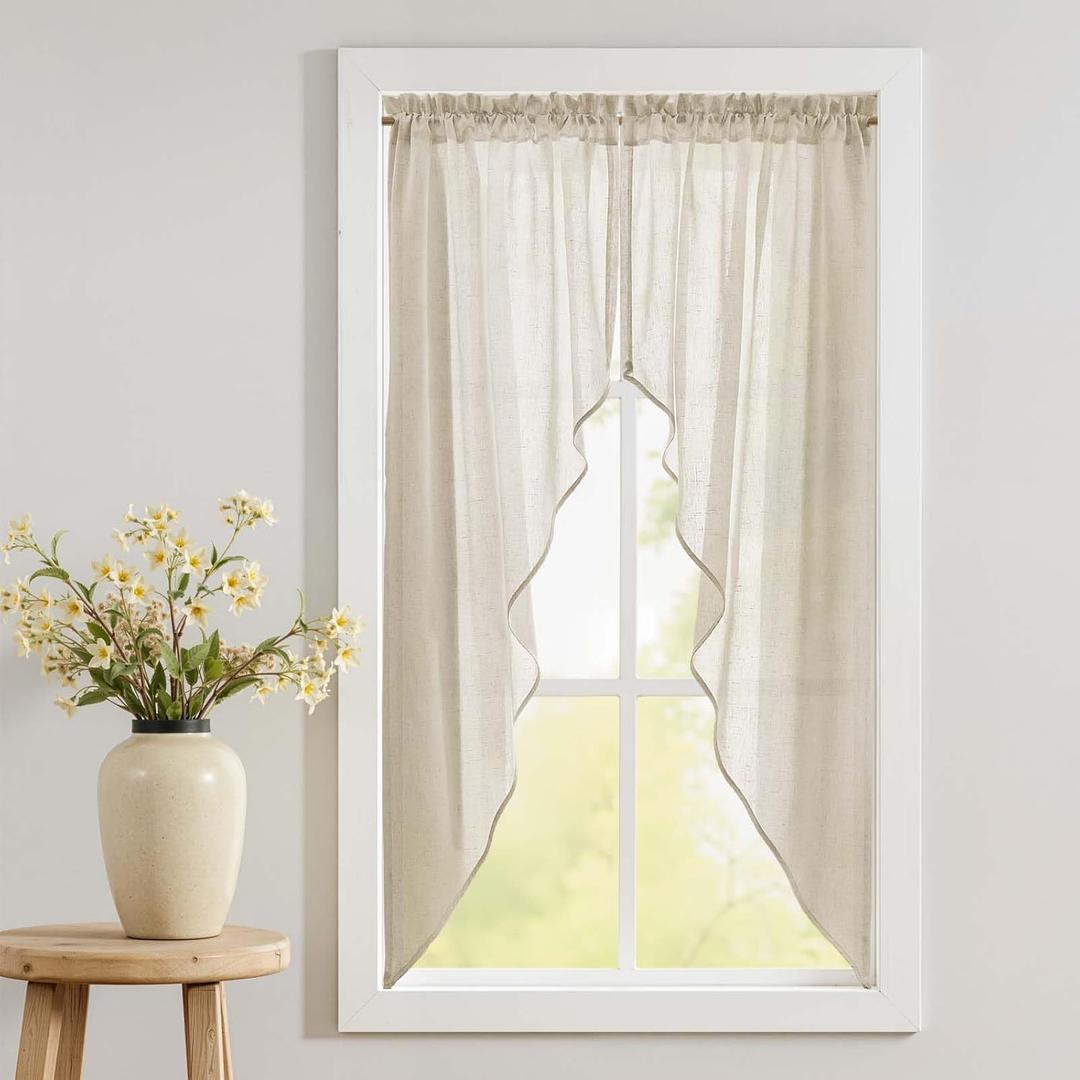 Jinchan Swag Valance for Windows 63 Inch Length Farmhouse Linen Kitchen Valance Country Light Filtering Small Window Treatment for Bedroom Living Room 2 Panels Beige