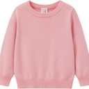 PATPAT Baby Girls Boys Newborn Sweater Crewneck Pull Over Knit Solid Long Sleeve Fall Winter Clothes (3T, Pink)
