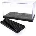 Acrylic Display Case for Figures Dustproof, Clear Display Box with Building Base, Collection Bricks Storage Blocks Aciton Figure Showcase(Black)