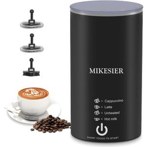 Milk Frother, 4 in 1 Electric Milk Frother and Steamer, Stainless Steel Automatic Hot and Cold Foam Maker with Temperature Control for Coffee, Latte, Hot Chocolate, Cappuccinos, Macchiato, Black