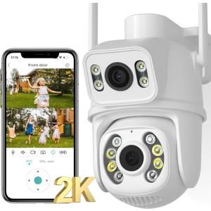 2.5K/6MP Security Camera Outdoor, 2-1 Dual Lens WiFi Outdoor Cameras for Home Security with Auto Tracking, Human Detection, 30m Color Night Vision, Two-Way Audio, IP66, Support Alexa (A8Q(3MP+3MP))