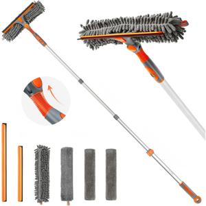 Eazer 2-in-1 Window Cleaner Tool, 64'' Window Squeegee for Home, Window Cleaning Squeegee Kit with Telescopic Pole, Window Washing Kit with Rotatable Bendable Head(Threaded + Telescopic)