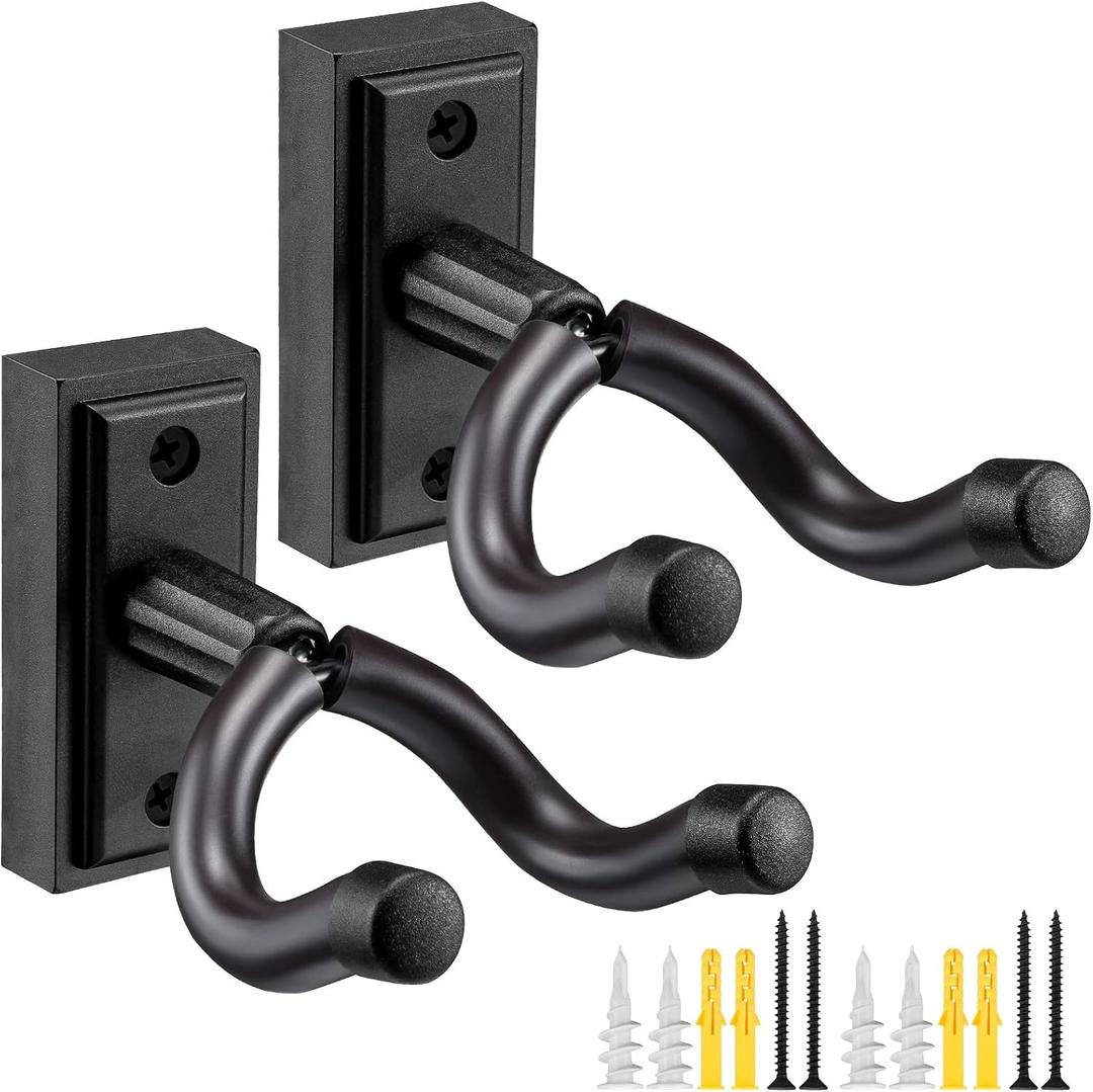 Guitar Wall Mount 2 Pack, Wall Hanger Holder Hook Bracket Stand, for Acoustic Electric Guitar Bass Ukulele Banjo Mandolin (Black)