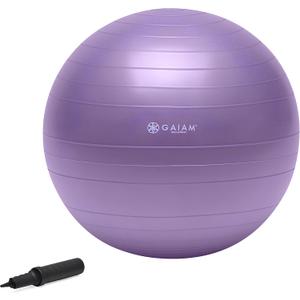 Gaiam Total Body Exercise Balance Stability Yoga Ball, Anti-Burst with Air Pump for Home, Office Chair, and Fitness - Various Sizes (Purple)
