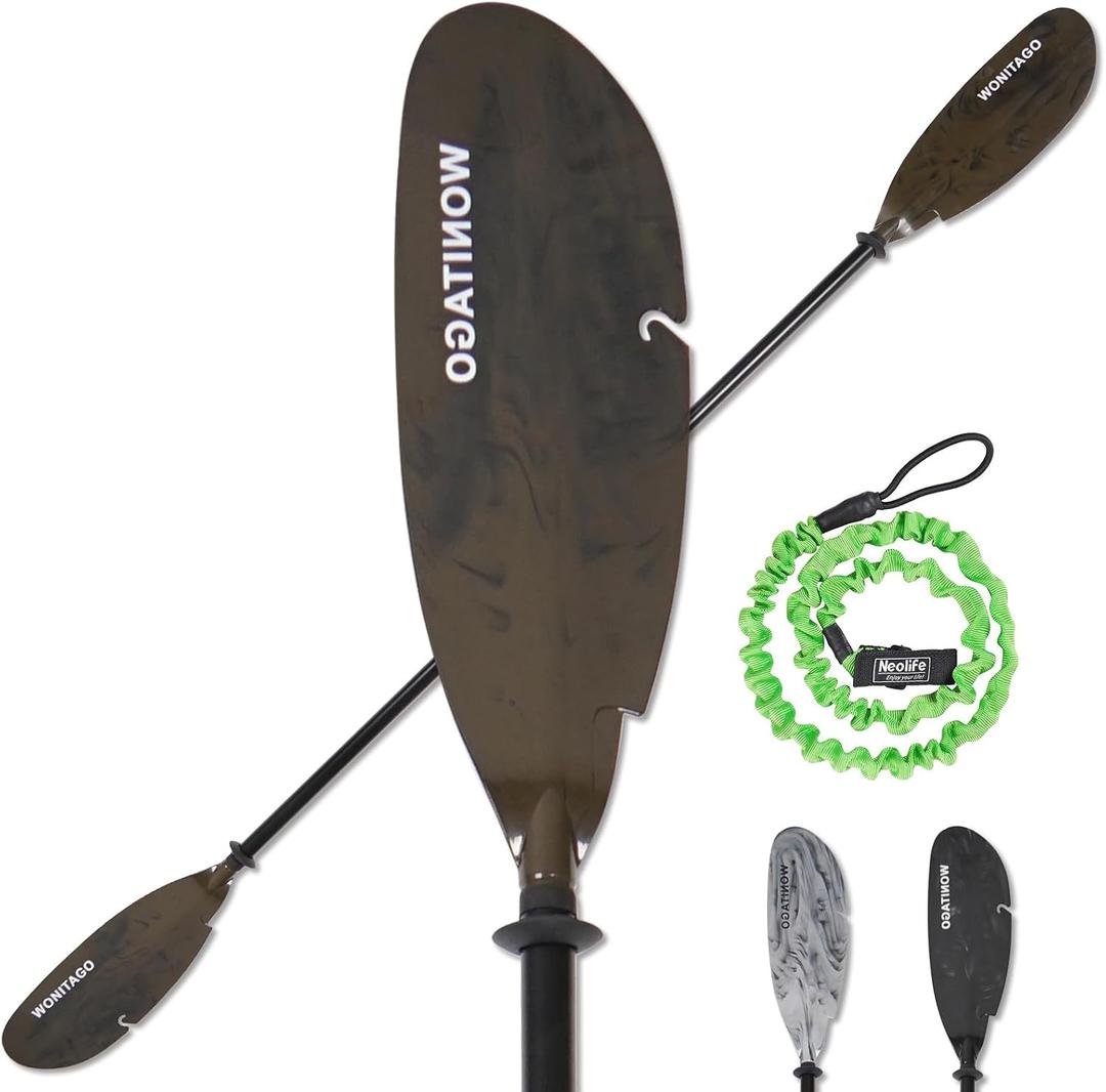 Angler Kayak Paddles Aluminum Paddle with Plastic Blades and Paddle Leash, Floating Adjustable Fishing Kayak Oars, 3 Piece, 230-250cm/90-98 inch