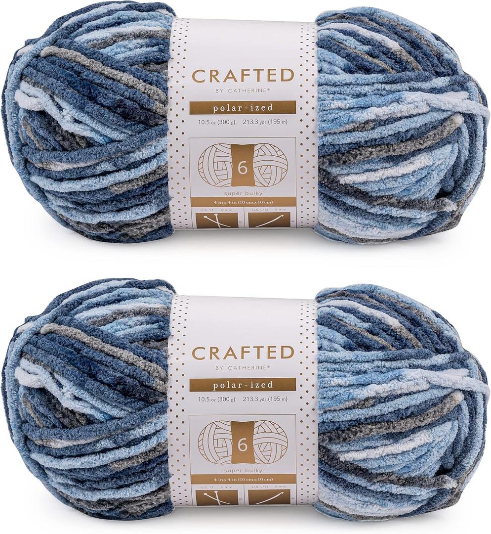 Crafted By Catherine Blanket Multi Yarn - 2 Pack (213 Yards Each Skein), Baby Blue Multi, Gauge 6 Super Bulky (10.5 oz/ 2 Pack)