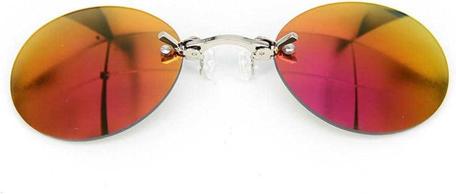 Retro Round Clip On Nose glasses Matrix Morpheus Movie rimless sunglasses men (Silver)