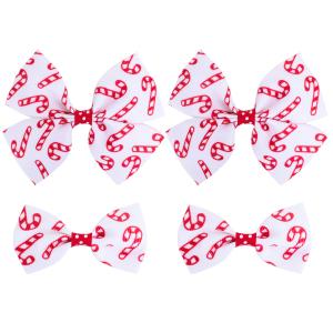 4 PCS Christmas Hair Bow Set - Candy Cane Hair Clips for Girls Handmade Ribbon Hair Bow Clips Non-slip Alligator Clips Hair Barrettes Christmas Hair Accessory for Teens Toddlers Kids Women Gift