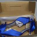 Coutgo Womens Pearl Ankle Strap Pumps Low Kitten Heel D'Orsay Satin Back Tieknot Heels Pointed Toe Wedding Party Dress Shoes (Blue) Size 7